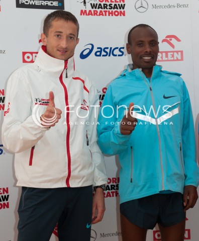  13.04.2014 WARSZAWA <br />ORLEN WARSAW MARATHON KONFERENCJA PRASOWA<br />N/Z HENRYK SZOST TADESSA TOLA<br /> 