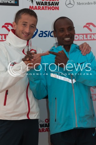  13.04.2014 WARSZAWA <br />ORLEN WARSAW MARATHON KONFERENCJA PRASOWA<br />N/Z HENRYK SZOST TADESSA TOLA<br /> 