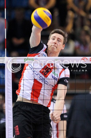  17.04.2014 RZESZOW <br />SIATKOWKA PLUS LIGA 2013/2014 MEN VOLLEYBALL POLAND POLISH PLUSLIGA LEAGUE SEASON 2013/2014 RUNDA PLAY-OFF POLFINAL SEMIFINAL<br />MECZ ASSECO RESOVIA - ZAKSA KEDZIERZYN KOZLE<br />N/Z JOCHEN SCHOPS SYLWETKA ATAK<br /> 
