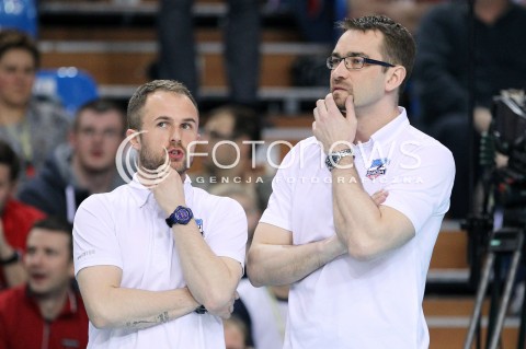  17.04.2014 RZESZOW <br />SIATKOWKA PLUS LIGA 2013/2014 MEN VOLLEYBALL POLAND POLISH PLUSLIGA LEAGUE SEASON 2013/2014 RUNDA PLAY-OFF POLFINAL SEMIFINAL<br />MECZ ASSECO RESOVIA - ZAKSA KEDZIERZYN KOZLE<br />N/Z SEBASTIAN SWIDERSKI TRENER ( HEAD COACH ) OSKAR KACZMARCZYK II TRENER ( ASSISTANT COACH ) <br /> 
