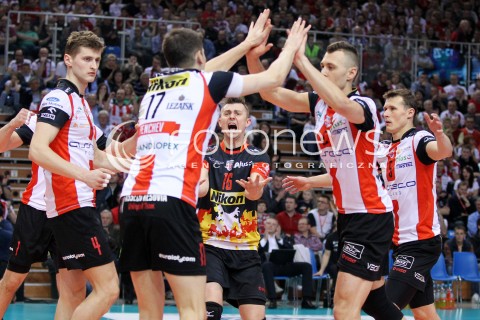  17.04.2014 RZESZOW <br />SIATKOWKA PLUS LIGA 2013/2014 MEN VOLLEYBALL POLAND POLISH PLUSLIGA LEAGUE SEASON 2013/2014 RUNDA PLAY-OFF POLFINAL SEMIFINAL<br />MECZ ASSECO RESOVIA - ZAKSA KEDZIERZYN KOZLE<br />N/Z KRZYSZTOF IGNACZAK PAUL LOTMAN PIOTR NOWAKOWSKI LUKAS TICHACEK RADOSC EMOCJE <br /> 