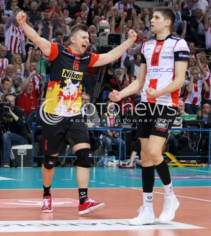  17.04.2014 RZESZOW <br />SIATKOWKA PLUS LIGA 2013/2014 MEN VOLLEYBALL POLAND POLISH PLUSLIGA LEAGUE SEASON 2013/2014 RUNDA PLAY-OFF POLFINAL SEMIFINAL<br />MECZ ASSECO RESOVIA - ZAKSA KEDZIERZYN KOZLE<br />N/Z KRZYSZTOF IGNACZAK NIKOLAY PENCZEV PENCHEV RADOSC EMOCJE SYLWETKA <br /> 