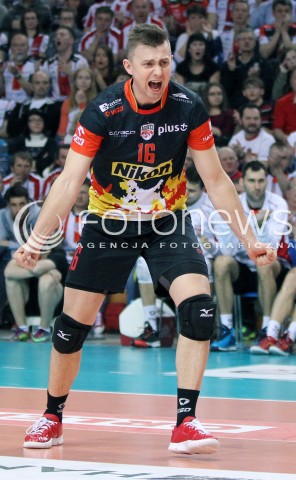  17.04.2014 RZESZOW <br />SIATKOWKA PLUS LIGA 2013/2014 MEN VOLLEYBALL POLAND POLISH PLUSLIGA LEAGUE SEASON 2013/2014 RUNDA PLAY-OFF POLFINAL SEMIFINAL<br />MECZ ASSECO RESOVIA - ZAKSA KEDZIERZYN KOZLE<br />N/Z KRZYSZTOF IGNACZAK RADOSC EMOCJE SYLWETKA <br /> 