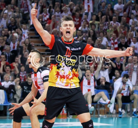  17.04.2014 RZESZOW <br />SIATKOWKA PLUS LIGA 2013/2014 MEN VOLLEYBALL POLAND POLISH PLUSLIGA LEAGUE SEASON 2013/2014 RUNDA PLAY-OFF POLFINAL SEMIFINAL<br />MECZ ASSECO RESOVIA - ZAKSA KEDZIERZYN KOZLE<br />N/Z KRZYSZTOF IGNACZAK RADOSC EMOCJE SYLWETKA <br /> 