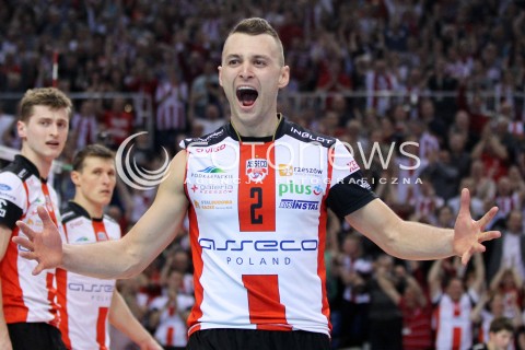  17.04.2014 RZESZOW <br />SIATKOWKA PLUS LIGA 2013/2014 MEN VOLLEYBALL POLAND POLISH PLUSLIGA LEAGUE SEASON 2013/2014 RUNDA PLAY-OFF POLFINAL SEMIFINAL<br />MECZ ASSECO RESOVIA - ZAKSA KEDZIERZYN KOZLE<br />N/Z PAUL LOTMAN RADOSC EMOCJE SYLWETKA <br /> 