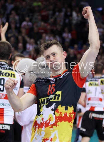  17.04.2014 RZESZOW <br />SIATKOWKA PLUS LIGA 2013/2014 MEN VOLLEYBALL POLAND POLISH PLUSLIGA LEAGUE SEASON 2013/2014 RUNDA PLAY-OFF POLFINAL SEMIFINAL<br />MECZ ASSECO RESOVIA - ZAKSA KEDZIERZYN KOZLE<br />N/Z KRZYSZTOF IGNACZAK RADOSC EMOCJE SYLWETKA <br /> 