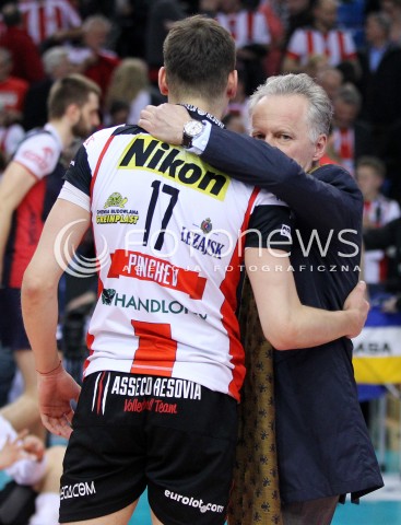  17.04.2014 RZESZOW <br />SIATKOWKA PLUS LIGA 2013/2014 MEN VOLLEYBALL POLAND POLISH PLUSLIGA LEAGUE SEASON 2013/2014 RUNDA PLAY-OFF POLFINAL SEMIFINAL<br />MECZ ASSECO RESOVIA - ZAKSA KEDZIERZYN KOZLE<br />N/Z ADAM GORAL - PREZES ASSECO POLAND I NIKOLAY PENCHEV PENCZEV <br />RADOSC EMOCJE AWANS DO FINALU ZWYCIESTWO WYGRANA<br /> 