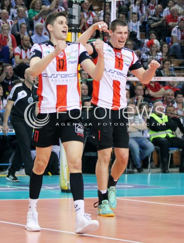  17.04.2014 RZESZOW <br />SIATKOWKA PLUS LIGA 2013/2014 MEN VOLLEYBALL POLAND POLISH PLUSLIGA LEAGUE SEASON 2013/2014 RUNDA PLAY-OFF POLFINAL SEMIFINAL<br />MECZ ASSECO RESOVIA - ZAKSA KEDZIERZYN KOZLE<br />N/Z DAWID KONARSKI NIKOLAY PENCHEV PENCZEV RADOSC EMOCJE SYLWETKA <br /> 