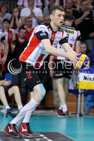  22.04.2014 RZESZOW <br />SIATKOWKA PLUS LIGA 2013/2014 MEN VOLLEYBALL POLAND POLISH PLUSLIGA LEAGUE SEASON 2013/2014 RUNDA PLAY-OFF FINAL - 1. MECZ<br />MECZ ASSECO RESOVIA - PGE SKRA BELCHATOW<br />N/Z LUKASZ PERLOWSKI SYLWETKA <br /> 