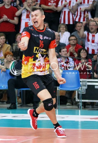  22.04.2014 RZESZOW <br />SIATKOWKA PLUS LIGA 2013/2014 MEN VOLLEYBALL POLAND POLISH PLUSLIGA LEAGUE SEASON 2013/2014 RUNDA PLAY-OFF FINAL - 1. MECZ<br />MECZ ASSECO RESOVIA - PGE SKRA BELCHATOW<br />N/Z KRZYSZTOF IGNACZAK RADOSC EMOCJE SYLWETKA <br /> 