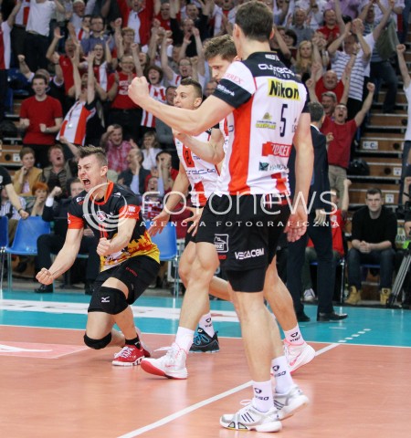  22.04.2014 RZESZOW <br />SIATKOWKA PLUS LIGA 2013/2014 MEN VOLLEYBALL POLAND POLISH PLUSLIGA LEAGUE SEASON 2013/2014 RUNDA PLAY-OFF FINAL - 1. MECZ<br />MECZ ASSECO RESOVIA - PGE SKRA BELCHATOW<br />N/Z KRZYSZTOF IGNACZAK RADOSC EMOCJE SYLWETKA <br /> 