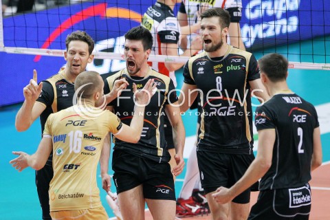  22.04.2014 RZESZOW <br />SIATKOWKA PLUS LIGA 2013/2014 MEN VOLLEYBALL POLAND POLISH PLUSLIGA LEAGUE SEASON 2013/2014 RUNDA PLAY-OFF FINAL - 1. MECZ<br />MECZ ASSECO RESOVIA - PGE SKRA BELCHATOW<br />N/Z FACUNDO CONTE ANDRZEJ WRONA STEPHANE ANTIGA RADOSC EMOCJE <br /> 