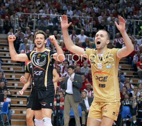  22.04.2014 RZESZOW <br />SIATKOWKA PLUS LIGA 2013/2014 MEN VOLLEYBALL POLAND POLISH PLUSLIGA LEAGUE SEASON 2013/2014 RUNDA PLAY-OFF FINAL - 1. MECZ<br />MECZ ASSECO RESOVIA - PGE SKRA BELCHATOW<br />N/Z STEPHANE ANTIGA PAWEL ZATORSKI RADOSC EMOCJE SYLWETKA <br /> 