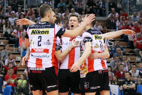  22.04.2014 RZESZOW <br />SIATKOWKA PLUS LIGA 2013/2014 MEN VOLLEYBALL POLAND POLISH PLUSLIGA LEAGUE SEASON 2013/2014 RUNDA PLAY-OFF FINAL - 1. MECZ<br />MECZ ASSECO RESOVIA - PGE SKRA BELCHATOW<br />N/Z JOCHEN SCHOPS RADOSC EMOCJE <br /> 