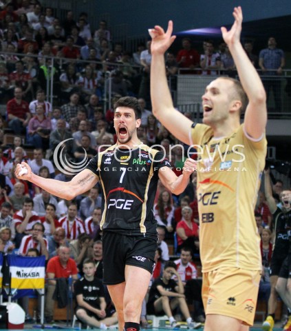 22.04.2014 RZESZOW <br />SIATKOWKA PLUS LIGA 2013/2014 MEN VOLLEYBALL POLAND POLISH PLUSLIGA LEAGUE SEASON 2013/2014 RUNDA PLAY-OFF FINAL - 1. MECZ<br />MECZ ASSECO RESOVIA - PGE SKRA BELCHATOW<br />N/Z FACUNDO CONTE PAWEL ZATORSKI RADOSC EMOCJE SYLWETKA <br /> 