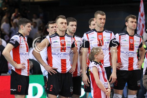  22.04.2014 RZESZOW <br />SIATKOWKA PLUS LIGA 2013/2014 MEN VOLLEYBALL POLAND POLISH PLUSLIGA LEAGUE SEASON 2013/2014 RUNDA PLAY-OFF FINAL - 1. MECZ<br />MECZ ASSECO RESOVIA - PGE SKRA BELCHATOW<br />N/Z PAUL LOTMAN LUKASZ PERLOWSKI PETER VERES MICHAL FILIP NIKOLAY PENCZEV PENCHEV ZLOSC EMOCJE PRZEGRANA SMUTEK<br /> 