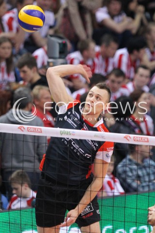  23.04.2014 RZESZOW <br />SIATKOWKA PLUS LIGA 2013/2014 MEN VOLLEYBALL POLAND POLISH PLUSLIGA LEAGUE SEASON 2013/2014 RUNDA PLAY-OFF FINAL - 2. MECZ<br />MECZ ASSECO RESOVIA - PGE SKRA BELCHATOW<br />N/Z PAUL LOTMAN SYLWETKA ATAK<br /> 