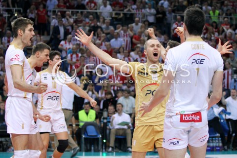  23.04.2014 RZESZOW <br />SIATKOWKA PLUS LIGA 2013/2014 MEN VOLLEYBALL POLAND POLISH PLUSLIGA LEAGUE SEASON 2013/2014 RUNDA PLAY-OFF FINAL - 2. MECZ<br />MECZ ASSECO RESOVIA - PGE SKRA BELCHATOW<br />N/Z PAWEL ZATORSKI KAROL KLOS RADOSC EMOCJE <br /> 