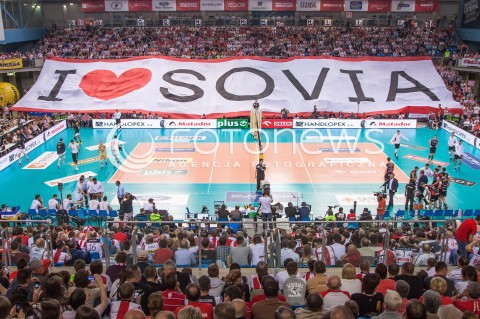  23.04.2014 RZESZOW <br />SIATKOWKA PLUS LIGA 2013/2014 MEN VOLLEYBALL POLAND POLISH PLUSLIGA LEAGUE SEASON 2013/2014 RUNDA PLAY-OFF FINAL - 2. MECZ<br />MECZ ASSECO RESOVIA - PGE SKRA BELCHATOW<br />N/Z SEKTOROWKA DOPING KIBICE EMOCJE KLUB KIBICA PASIAKI NAPIS BANER I LOVE SOVIA SERCE PANORAMA WIDOK VIEW HALA PODPROMIE<br /> 