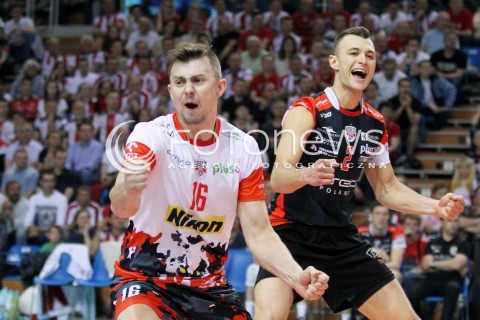  23.04.2014 RZESZOW <br />SIATKOWKA PLUS LIGA 2013/2014 MEN VOLLEYBALL POLAND POLISH PLUSLIGA LEAGUE SEASON 2013/2014 RUNDA PLAY-OFF FINAL - 2. MECZ<br />MECZ ASSECO RESOVIA - PGE SKRA BELCHATOW<br />N/Z KRZYSZTOF IGNACZAK PAUL LOTMAN RADOSC EMOCJE <br /> 
