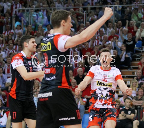  23.04.2014 RZESZOW <br />SIATKOWKA PLUS LIGA 2013/2014 MEN VOLLEYBALL POLAND POLISH PLUSLIGA LEAGUE SEASON 2013/2014 RUNDA PLAY-OFF FINAL - 2. MECZ<br />MECZ ASSECO RESOVIA - PGE SKRA BELCHATOW<br />N/Z KRZYSZTOF IGNACZAK NIKOLAY PENCZEV PENCHEV RADOSC EMOCJE <br /> 