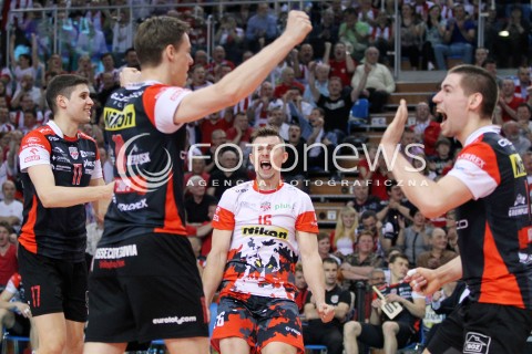  23.04.2014 RZESZOW <br />SIATKOWKA PLUS LIGA 2013/2014 MEN VOLLEYBALL POLAND POLISH PLUSLIGA LEAGUE SEASON 2013/2014 RUNDA PLAY-OFF FINAL - 2. MECZ<br />MECZ ASSECO RESOVIA - PGE SKRA BELCHATOW<br />N/Z KRZYSZTOF IGNACZAK DAWID KONARSKI RADOSC EMOCJE <br /> 