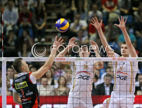  23.04.2014 RZESZOW <br />SIATKOWKA PLUS LIGA 2013/2014 MEN VOLLEYBALL POLAND POLISH PLUSLIGA LEAGUE SEASON 2013/2014 RUNDA PLAY-OFF FINAL - 2. MECZ<br />MECZ ASSECO RESOVIA - PGE SKRA BELCHATOW<br />N/Z NICOLAS URIARTE KAROL KLOS <br /> 