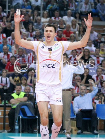  23.04.2014 RZESZOW <br />SIATKOWKA PLUS LIGA 2013/2014 MEN VOLLEYBALL POLAND POLISH PLUSLIGA LEAGUE SEASON 2013/2014 RUNDA PLAY-OFF FINAL - 2. MECZ<br />MECZ ASSECO RESOVIA - PGE SKRA BELCHATOW<br />N/Z MARIUSZ WLAZLY RADOSC EMOCJE SYLWETKA <br /> 