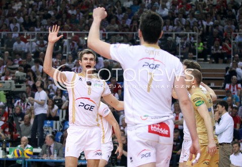  23.04.2014 RZESZOW <br />SIATKOWKA PLUS LIGA 2013/2014 MEN VOLLEYBALL POLAND POLISH PLUSLIGA LEAGUE SEASON 2013/2014 RUNDA PLAY-OFF FINAL - 2. MECZ<br />MECZ ASSECO RESOVIA - PGE SKRA BELCHATOW<br />N/Z KAROL KLOS RADOSC EMOCJE <br /> 