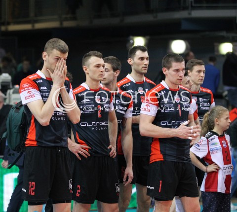  23.04.2014 RZESZOW <br />SIATKOWKA PLUS LIGA 2013/2014 MEN VOLLEYBALL POLAND POLISH PLUSLIGA LEAGUE SEASON 2013/2014 RUNDA PLAY-OFF FINAL - 2. MECZ<br />MECZ ASSECO RESOVIA - PGE SKRA BELCHATOW<br />N/Z LUKASZ PERLOWSKI PAUL LOTMAN GRZEGORZ KOSOK DAWID KONARSKI SMUTEK ZLOSC PORAZKA PRZEGRANA<br /> 