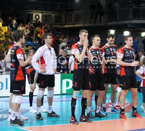  23.04.2014 RZESZOW <br />SIATKOWKA PLUS LIGA 2013/2014 MEN VOLLEYBALL POLAND POLISH PLUSLIGA LEAGUE SEASON 2013/2014 RUNDA PLAY-OFF FINAL - 2. MECZ<br />MECZ ASSECO RESOVIA - PGE SKRA BELCHATOW<br />N/Z PETER VERES LUKASZ PERLOWSKI PAUL LOTMAN GRZEGORZ KOSOK DAWID KONARSKI SMUTEK ZLOSC PORAZKA PRZEGRANA<br /> 