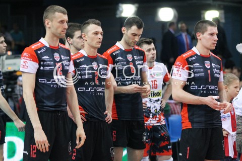  23.04.2014 RZESZOW <br />SIATKOWKA PLUS LIGA 2013/2014 MEN VOLLEYBALL POLAND POLISH PLUSLIGA LEAGUE SEASON 2013/2014 RUNDA PLAY-OFF FINAL - 2. MECZ<br />MECZ ASSECO RESOVIA - PGE SKRA BELCHATOW<br />N/Z LUKASZ PERLOWSKI PAUL LOTMAN GRZEGORZ KOSOK DAWID KONARSKI SMUTEK ZLOSC PORAZKA EMOCJE PRZEGRANA<br /> 