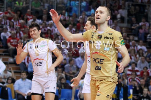 23.04.2014 RZESZOW <br />SIATKOWKA PLUS LIGA 2013/2014 MEN VOLLEYBALL POLAND POLISH PLUSLIGA LEAGUE SEASON 2013/2014 RUNDA PLAY-OFF FINAL - 2. MECZ<br />MECZ ASSECO RESOVIA - PGE SKRA BELCHATOW<br />N/Z PAWEL ZATORSKI RADOSC EMOCJE <br /> 