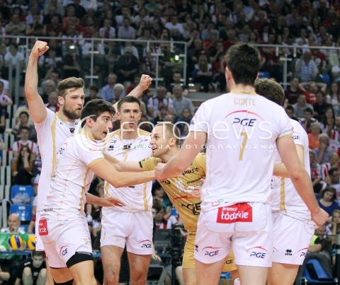  23.04.2014 RZESZOW <br />SIATKOWKA PLUS LIGA 2013/2014 MEN VOLLEYBALL POLAND POLISH PLUSLIGA LEAGUE SEASON 2013/2014 RUNDA PLAY-OFF FINAL - 2. MECZ<br />MECZ ASSECO RESOVIA - PGE SKRA BELCHATOW<br />N/Z ANDRZEJ WRONA MARIUSZ WLAZLY PAWEL ZATORSKI RADOSC EMOCJE <br /> 