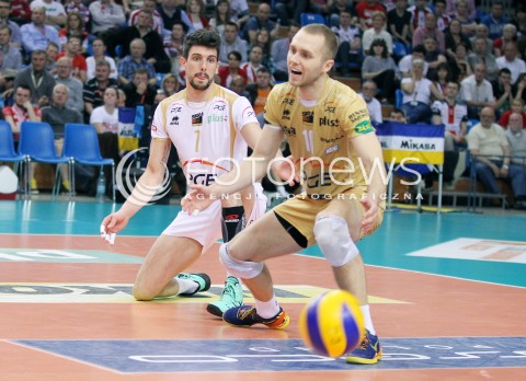  23.04.2014 RZESZOW <br />SIATKOWKA PLUS LIGA 2013/2014 MEN VOLLEYBALL POLAND POLISH PLUSLIGA LEAGUE SEASON 2013/2014 RUNDA PLAY-OFF FINAL - 2. MECZ<br />MECZ ASSECO RESOVIA - PGE SKRA BELCHATOW<br />N/Z FACUNDO CONTE PAWEL ZATORSKI <br /> 