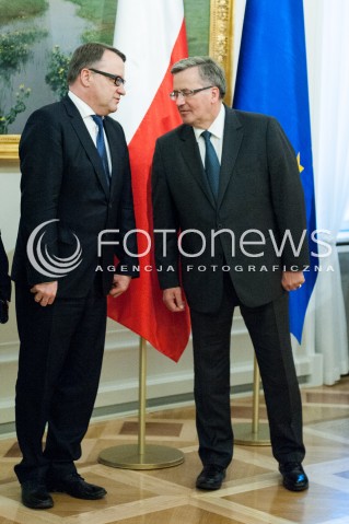  30.04.2014 WARSZAWA <br />UROCZYSTOSC POWOLANIA PIERWSZEGO PREZESA SADU NAJWYZSZEGO W BELWEDERZE<br />N/Z PREZYDENT RP BRONISLAW KOMOROWSKI   <br /> 