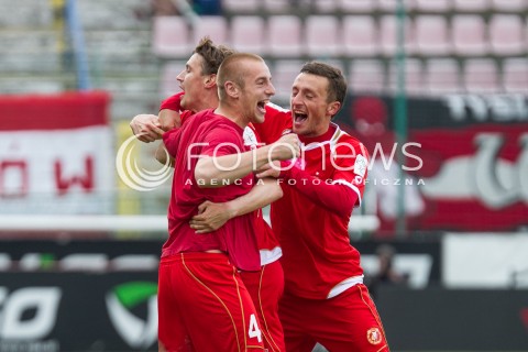  04.05.2014 LODZ <br />
PILKA NOZNA POLSKA POLISH T-MOBILE EKSTRAKLASA GRUPA SPADKOWA SEZON SEASON 2013/2014 FOOTBALL WIDZEW LODZ - CRACOVIA KRAKOW<br />
N/Z GOL RADOSC LEIMONAS POVILAS MARCIN KIKUT <br />
 