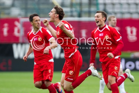  04.05.2014 LODZ <br />
PILKA NOZNA POLSKA POLISH T-MOBILE EKSTRAKLASA GRUPA SPADKOWA SEZON SEASON 2013/2014 FOOTBALL WIDZEW LODZ - CRACOVIA KRAKOW<br />
N/Z GOL RADOSC LEIMONAS POVILAS MARCIN KIKUT <br />
 