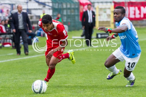  04.05.2014 LODZ <br />
PILKA NOZNA POLSKA POLISH T-MOBILE EKSTRAKLASA GRUPA SPADKOWA SEZON SEASON 2013/2014 FOOTBALL WIDZEW LODZ - CRACOVIA KRAKOW<br />
N/Z ALEX BRUNO SAIDI NTIBAZONKIZA<br />
 