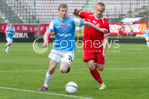  04.05.2014 LODZ <br />
PILKA NOZNA POLSKA POLISH T-MOBILE EKSTRAKLASA GRUPA SPADKOWA SEZON SEASON 2013/2014 FOOTBALL WIDZEW LODZ - CRACOVIA KRAKOW<br />
N/Z RAFAL AUGUSTYNIAK DAWID NOWAK<br />
 