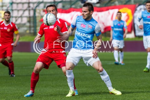  04.05.2014 LODZ <br />
PILKA NOZNA POLSKA POLISH T-MOBILE EKSTRAKLASA GRUPA SPADKOWA SEZON SEASON 2013/2014 FOOTBALL WIDZEW LODZ - CRACOVIA KRAKOW<br />
N/Z MARCIN KACZMAREK VLADIMIR BOLJEVIC<br />
 