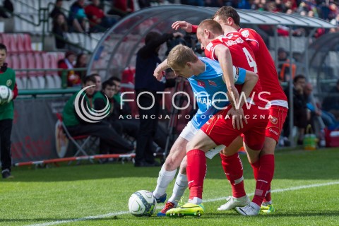  04.05.2014 LODZ <br />
PILKA NOZNA POLSKA POLISH T-MOBILE EKSTRAKLASA GRUPA SPADKOWA SEZON SEASON 2013/2014 FOOTBALL WIDZEW LODZ - CRACOVIA KRAKOW<br />
N/Z RAFAL AUGUSTYNIAK DAWID NOWAK PIOTR MROZINSKI<br />
 