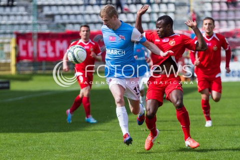  04.05.2014 LODZ <br />
PILKA NOZNA POLSKA POLISH T-MOBILE EKSTRAKLASA GRUPA SPADKOWA SEZON SEASON 2013/2014 FOOTBALL WIDZEW LODZ - CRACOVIA KRAKOW<br />
N/Z PRINCEWILL OKACHI DAWID NOWAK<br />
 