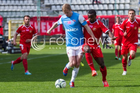  04.05.2014 LODZ <br />
PILKA NOZNA POLSKA POLISH T-MOBILE EKSTRAKLASA GRUPA SPADKOWA SEZON SEASON 2013/2014 FOOTBALL WIDZEW LODZ - CRACOVIA KRAKOW<br />
N/Z PRINCEWILL OKACHI DAWID NOWAK<br />
 