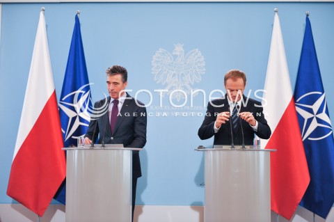  08.05.2014 WARSZAWA<br />KONFERENCJA PRASOWA SEKRETARZA GENERALNEGO NATO<br />N/Z PREMIER RP DONALD TUSK SEKRETARZ GENERALNY NATO ANDERS FOGH RASMUSSEN<br /> 