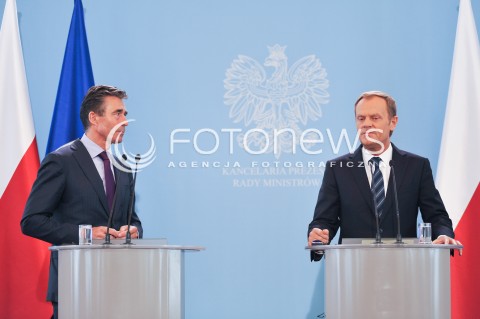  08.05.2014 WARSZAWA<br />KONFERENCJA PRASOWA SEKRETARZA GENERALNEGO NATO<br />N/Z PREMIER RP DONALD TUSK SEKRETARZ GENERALNY NATO ANDERS FOGH RASMUSSEN<br /> 