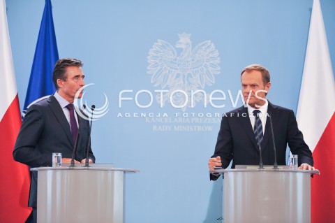  08.05.2014 WARSZAWA<br />KONFERENCJA PRASOWA SEKRETARZA GENERALNEGO NATO<br />N/Z PREMIER RP DONALD TUSK SEKRETARZ GENERALNY NATO ANDERS FOGH RASMUSSEN<br /> 