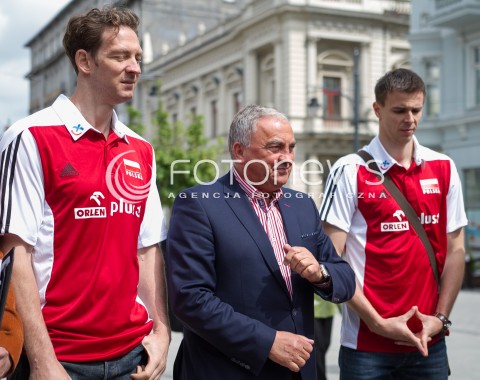  12.05.2014 LODZ <br />KONFERENCJA PRASOWA PRZED MISTRZOSTWAMI SWIATA W PILCE SIATKOWEJ MEZCZYZN FIVB <br />N/Z MARIUSZ WLAZLY STEPHANE ANTIGA MIROSLAW PRZEDPELSKI<br /> 