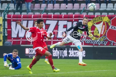  16.05.2014 LODZ <br />
PILKA NOZNA POLSKA POLISH T-MOBILE EKSTRAKLASA GRUPA SPADKOWA SEZON SEASON 2013/2014 FOOTBALL WIDZEW LODZ - JAGIELLONIA BIALYSTOK<br />
N/Z MACIEJ GAJOS PATRYK WOLANSKI GOL BRAMKA<br />
 