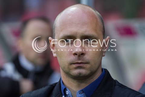  16.05.2014 LODZ <br />
PILKA NOZNA POLSKA POLISH T-MOBILE EKSTRAKLASA GRUPA SPADKOWA SEZON SEASON 2013/2014 FOOTBALL WIDZEW LODZ - JAGIELLONIA BIALYSTOK<br />
N/Z TRENER ARTUR SKOWRONEK SYLWETKA<br />
 